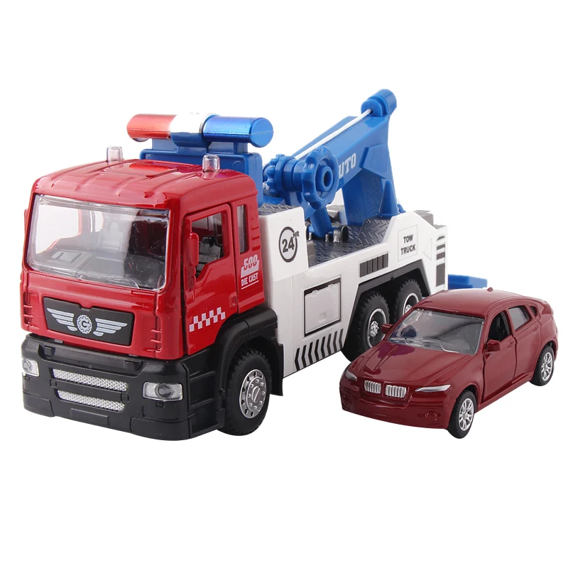 

Alloy Tow Truck Set (1 Truck Plus 1 Smaller Car) Die-Cast Car Head Car Lights & Sound Function Toy,Red+White