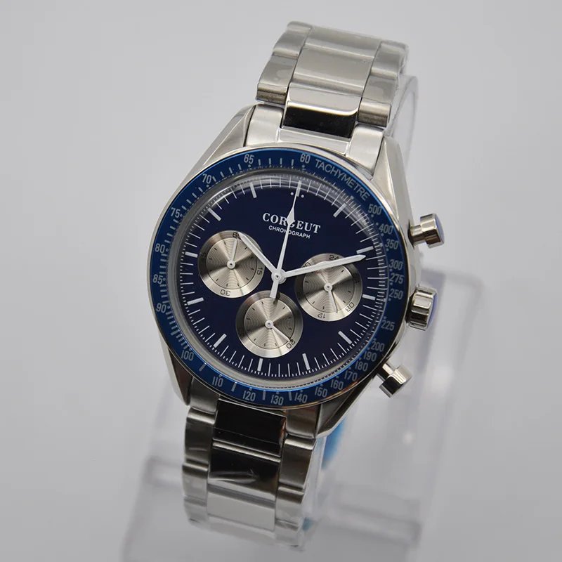 CORGEUT 2021 Men's Watch Top 40mm Brand Luxury Men's Sports Clock Chronograph Multifunction Leather Strap Quartz Watch Herrenuhr
