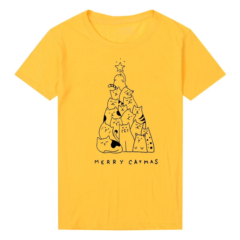 Женская футболка с графическим рисунком Merry Catmas милым рождественским подарком