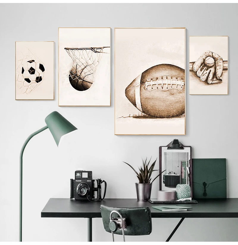 Американский Ретро плакат по футболу и баскетболу Настенная картина холст в