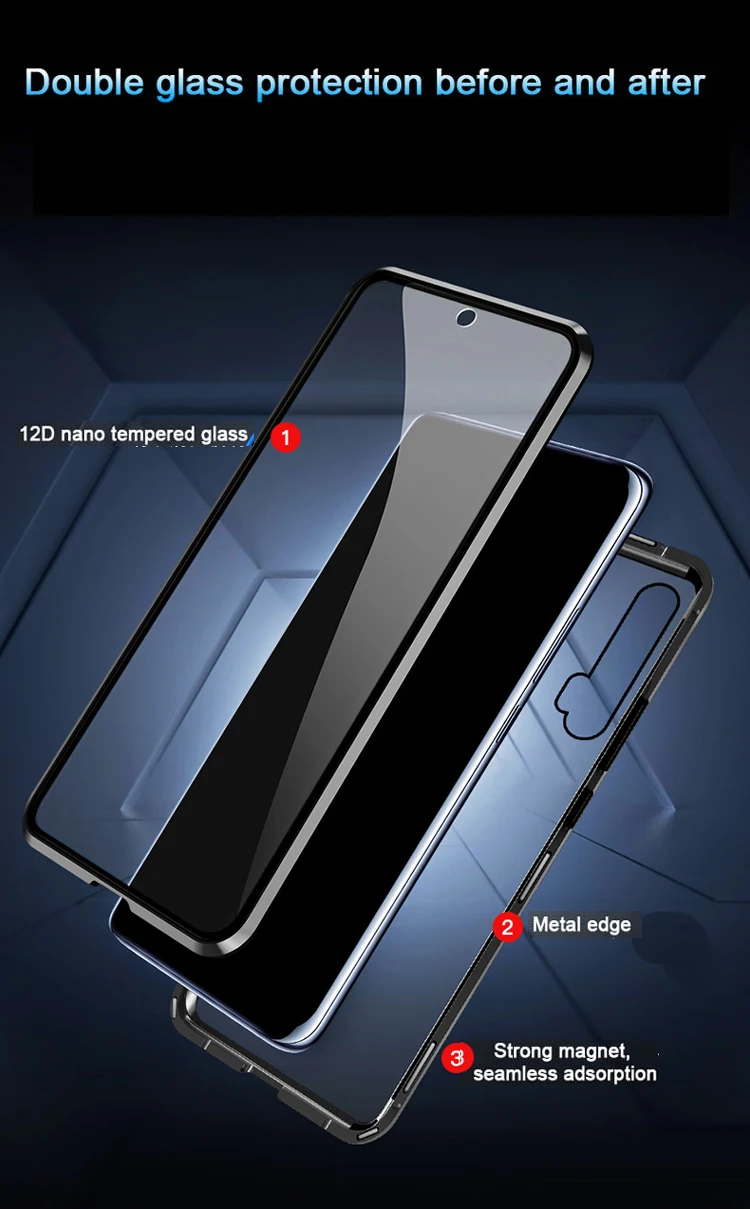 

360 Full Magnetic Phone Case For HUAWEI Nova 5 5i Pro 4E 4 3i 3E 3 Mate 10 20 Lite 20X 30 P Smart Z Cover Magnet Tempered Glass