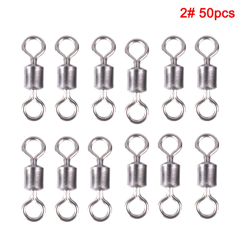 

11 Size 50PCS Fishing Barrel Bearing Rolling Swivel Solid Ring LB Lures Connector Ocean Boat Fishing Hooks