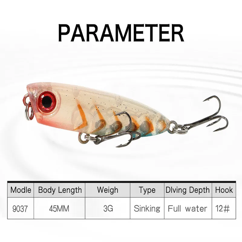 

Sinking Popper Fishing Lure 3g 45mm Artificial Hard Bait Wobblers Fishing Tackle Lure Set Carp Fishing Accessories Crank Baits
