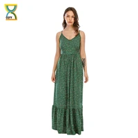 cgyy plus size long summer maxi dresses ladies 2021 floral v neck beach sarongs women boho ruched green knit vestidos