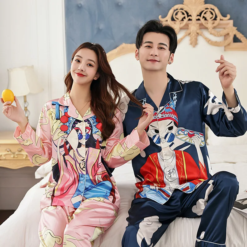 New Arrivals Designer Pajamas Couple Long Sleeved Sleepwear Set Silk Pajamas for Women Sleep Top Pants Women Pajamas Set Pijamas