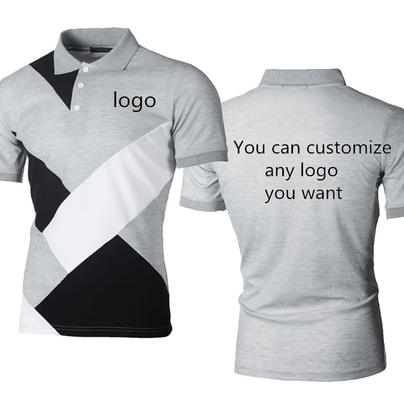 

Men's polo shirt Custom logo Printing Summer Fashion Casual Short Sleeve Splicing Round Cotton Neck Men's short sleeve