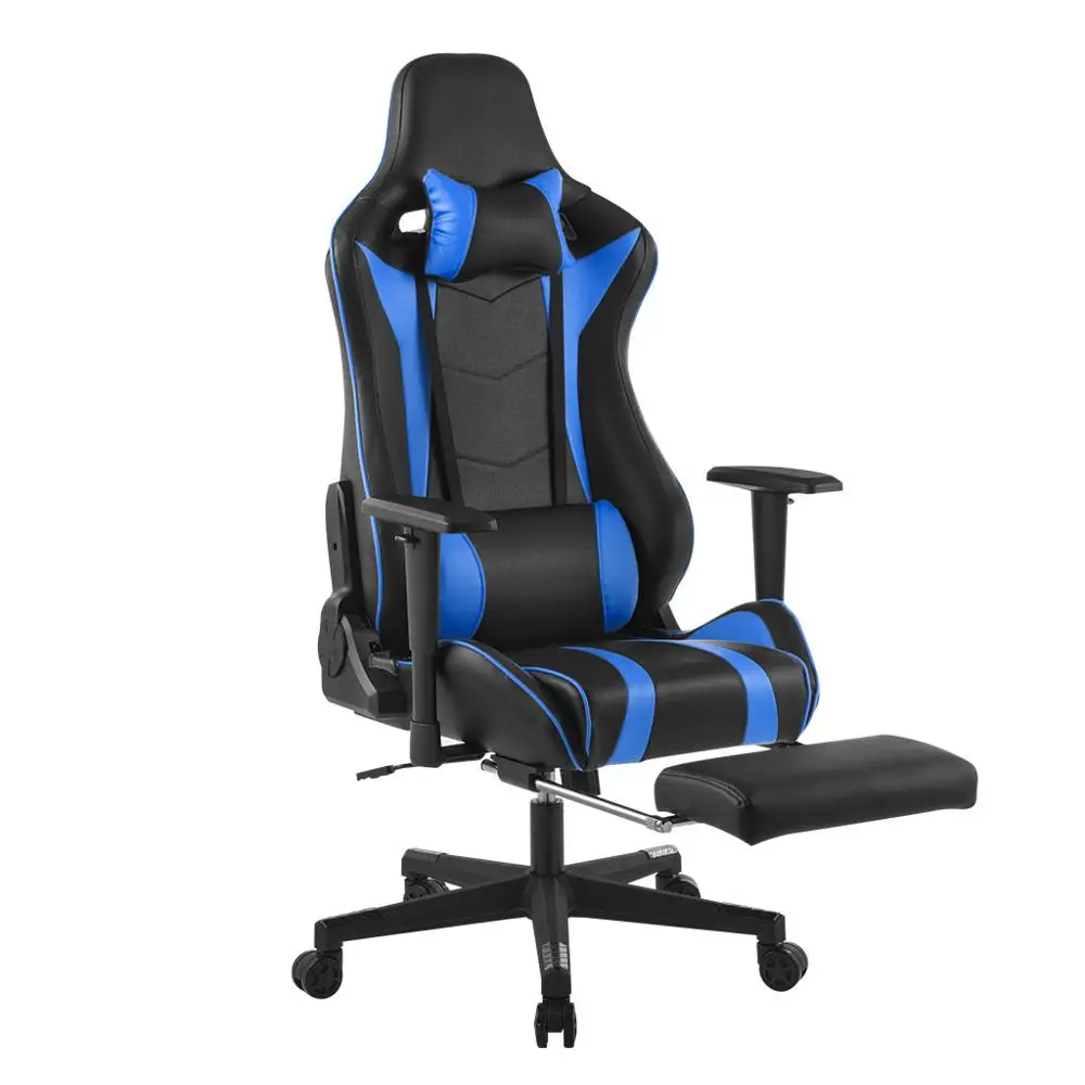 Blue LANGRIA exective компьютерное игровое кресло с высокой спинкой из искусственной кожи с подставкой для ног, регулируемые подушки для поясницы и шейки шеи для офиса - Цвет: Blue