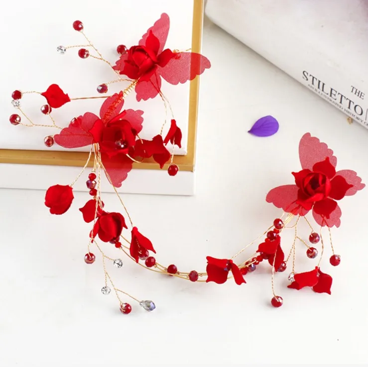 Красный головной убор с бабочкой и цветами ручной работы свадебные повязки на