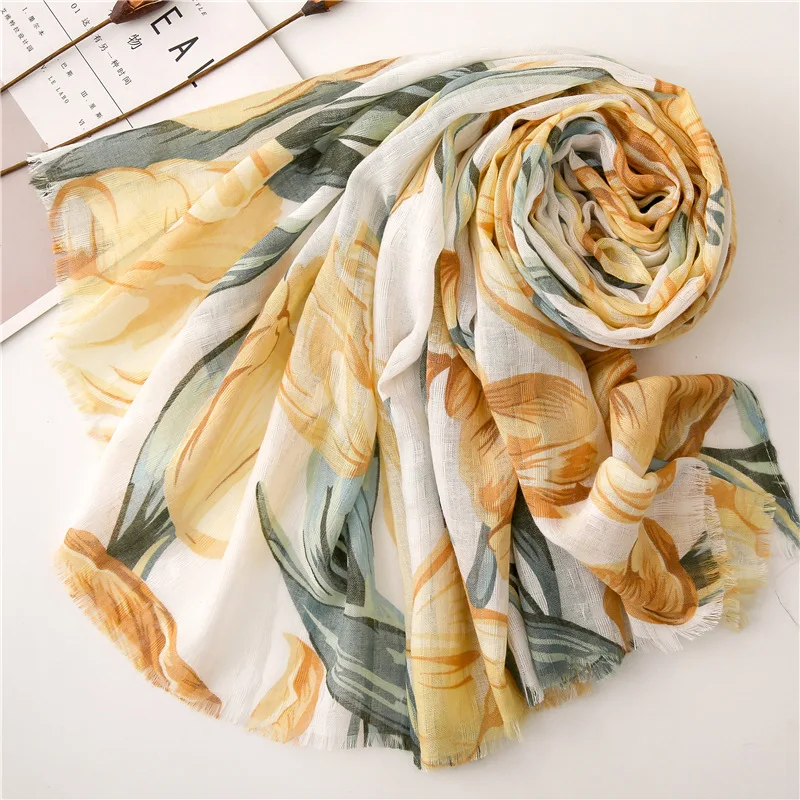 Женский Длинный винтажный шарф Foulard желтый с цветочным узором роскошная бандана