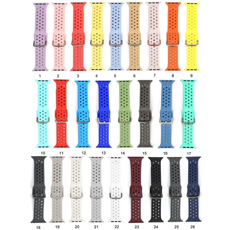 

Silicone Strap for Apple Watch band 44mm 40mm 42mm 38mm Breathable watchband bracelet correa iWatch series 6 5 4 3 2 1 se band