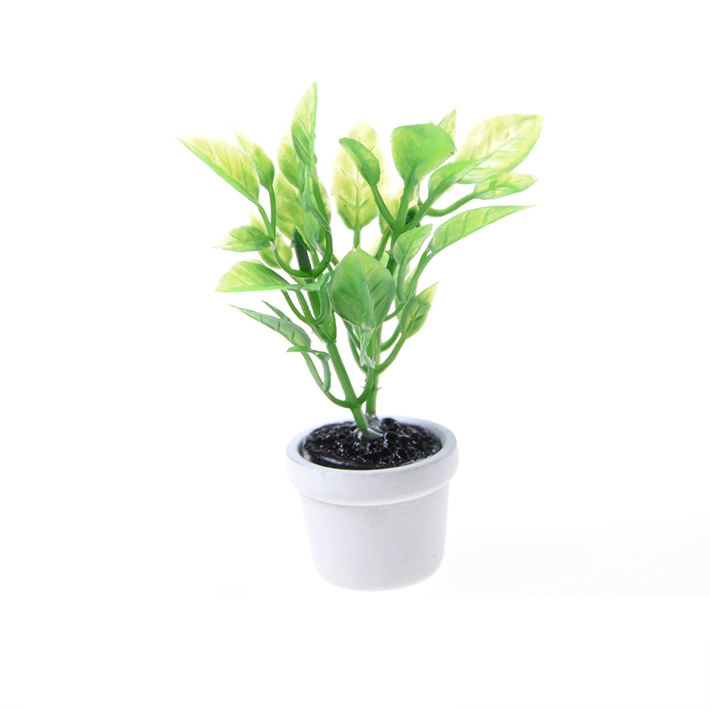 

New 2018 Brand New 1/12 Green Plant in white pot Dollhouse Miniature Garden Accessory Hot Sale