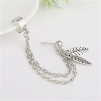 long tassel fake leaf ear clip on chain dangle drop stud cuff for women party gift