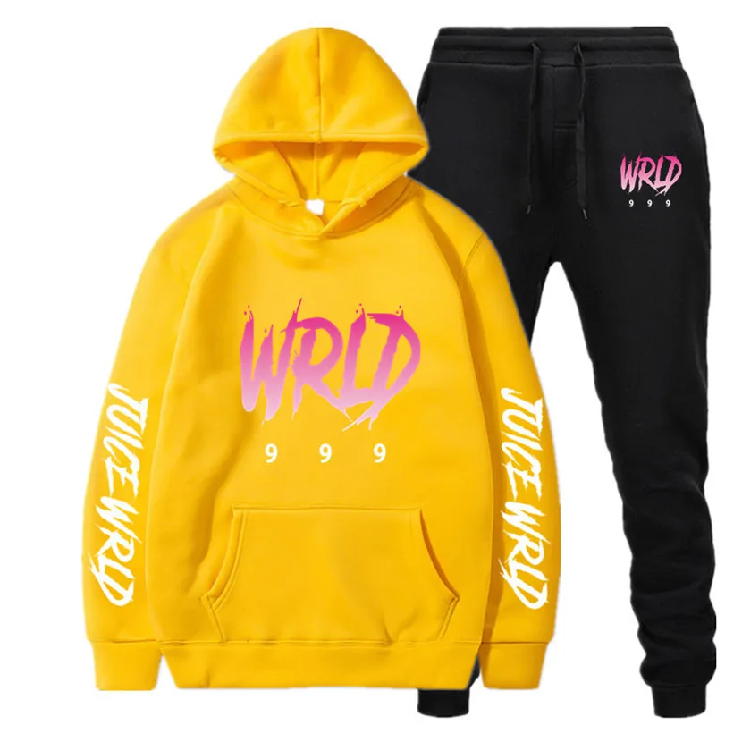 

2 Pieces Sets Tracksuit Men Rapper Juice Wrld Hooded Sweatshirt pants Pullover Hoodie Sportwear Sweat Suit Casual Sportsuits