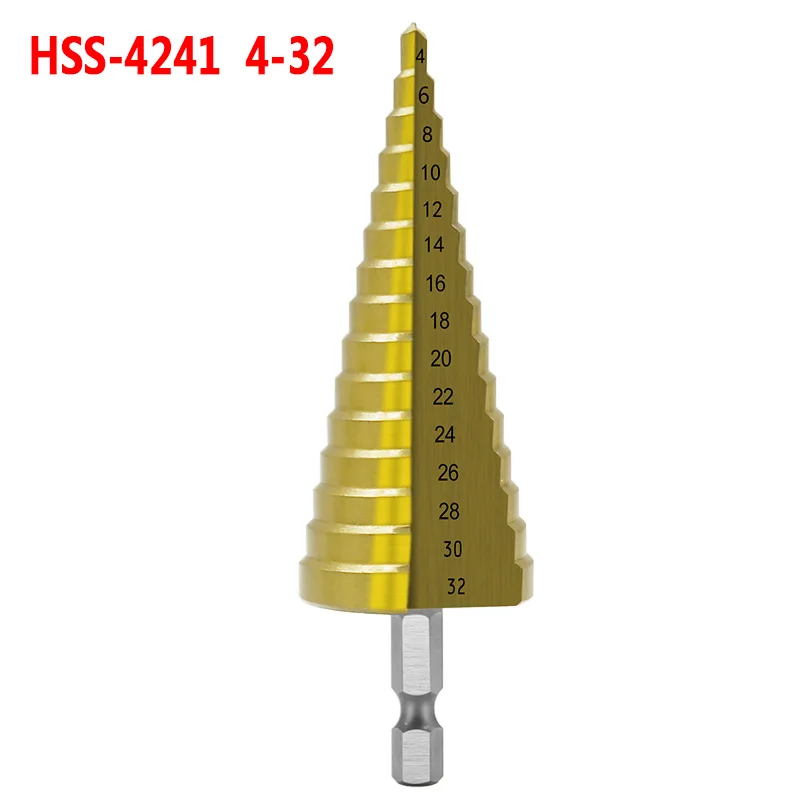 4-32mm Hexagon HSS шаг сверла титановое покрытие 4-12 мм 4-22 мм 4-32 мм конус отверстие резак 1/" Шестигранная ручка треугольник ручка бит для металла дерева - Цвет: 4-32mm Hexagon