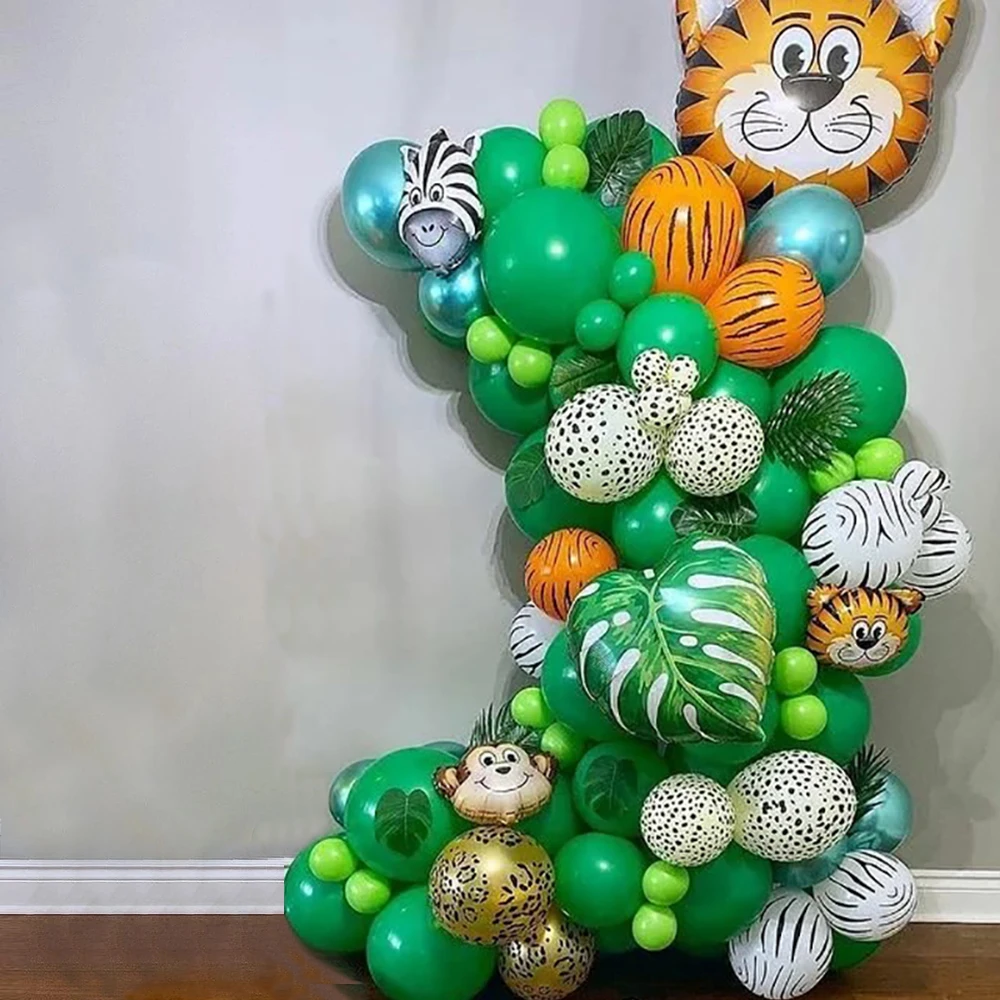 

105pcs Jungle Safari Balloon Garland Arch Palm Leaf Tiger Monkey Animal Globos 1st Birthday Party Decoration Kids Baby Shower