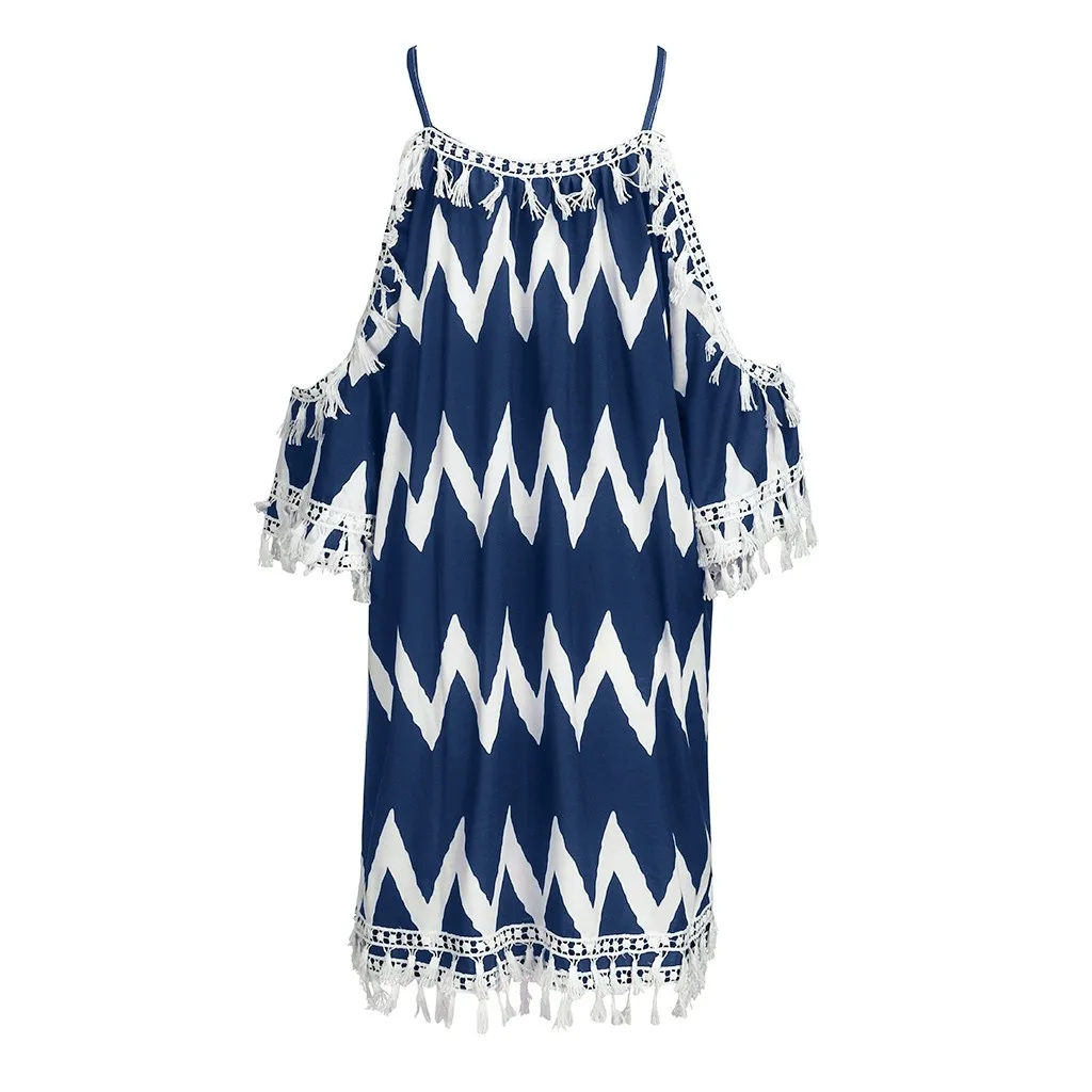Женское платье с открытыми плечами и кисточками кружевное свободное пляжное