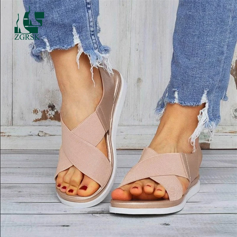 

Summer Comfy Slip On Women Sandals Elastic Textile Splicing Sandals Casual Beach Shoes For Classics Non-slip Lightweight Sandals
