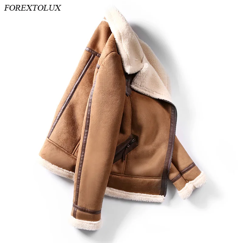Теплая замшевая дубленка пальто из искусственной овчины мотоциклетная верхняя