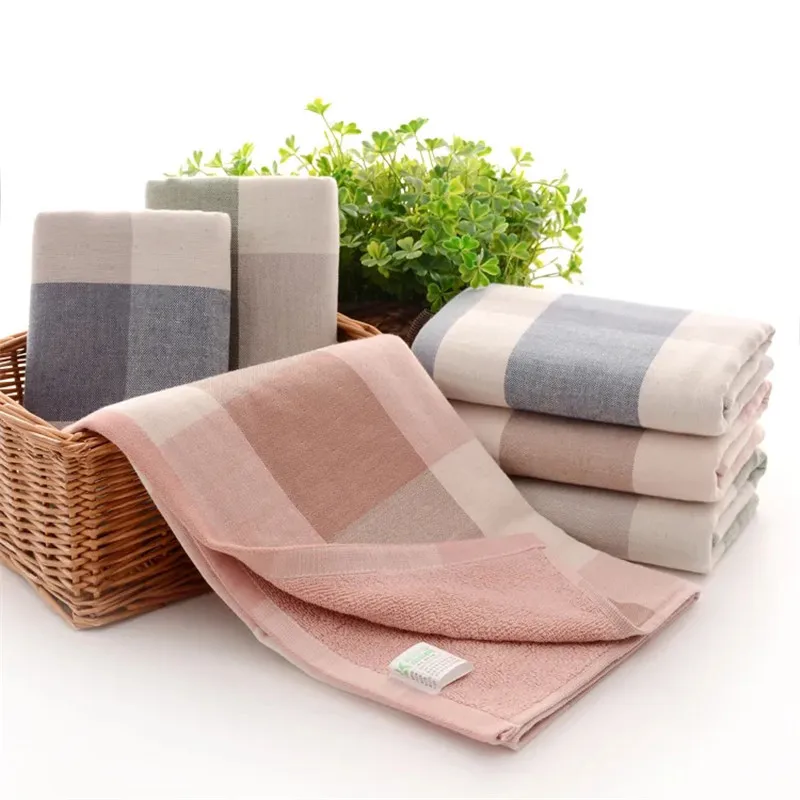 

Plaid Concise Japanese Style Microfiber Towel Gauze Cotton Face Towel Soft Quick Dry Hair Towels Bathroom Goods 34*75cm 34*34cm