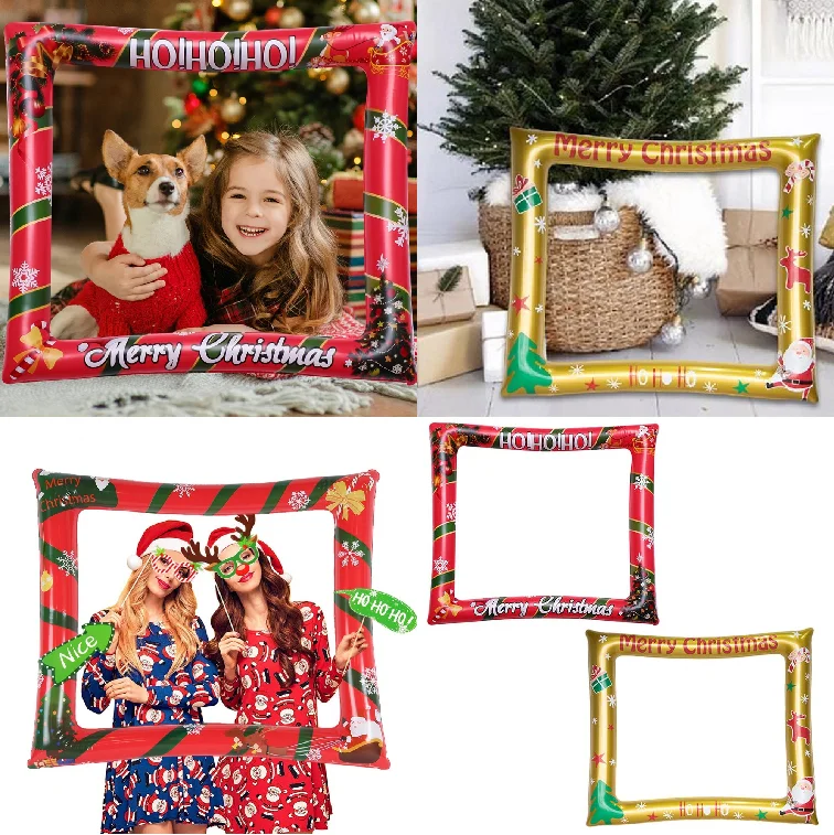 

Christmas Inflatable Photo Frame Selfie Frame Props Handheld PVC Balloon Photo Frame Xmas Photo Booth Party Decorations