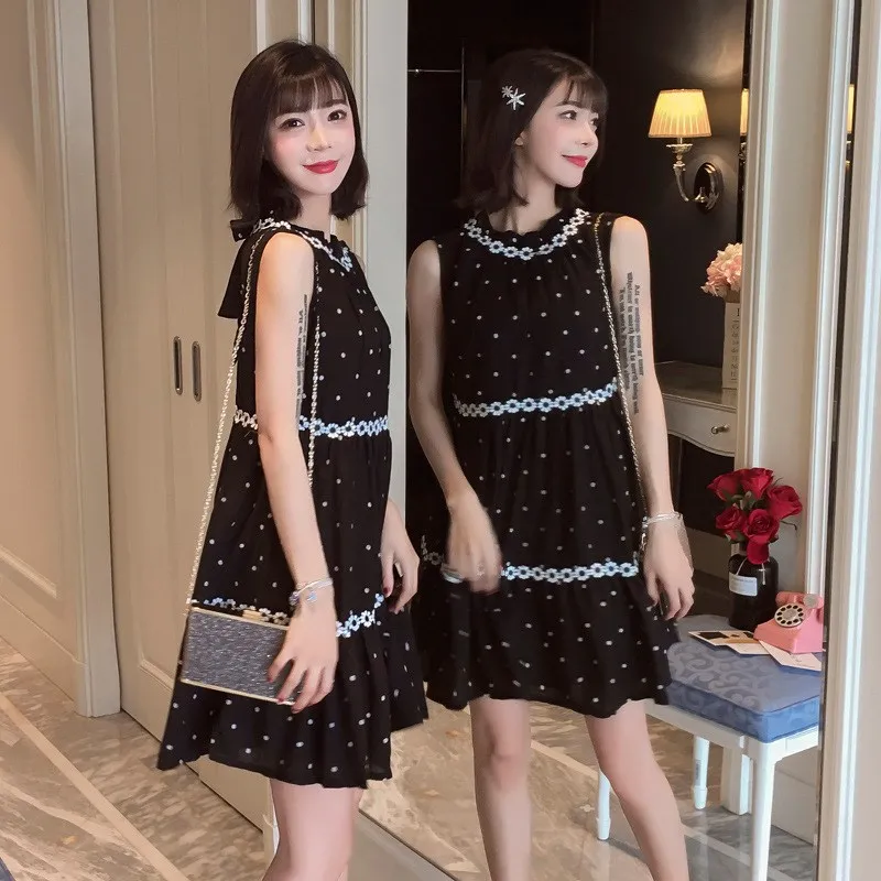 Летняя одежда для беременных женщин платье в Корейском стиле Одежда юбка горошек