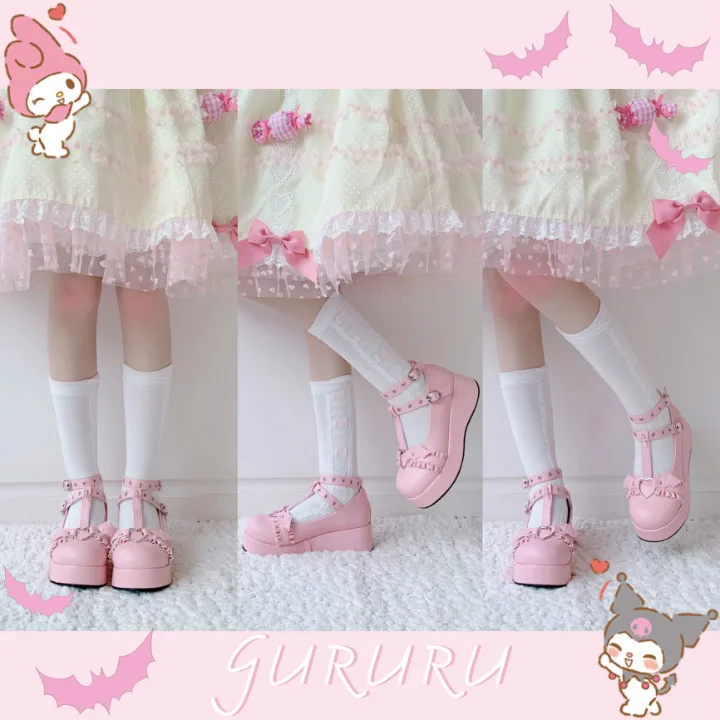 Kawaii Lolita Shoes - Dark Goth Punk Platform Demon Bat Style with Bowknot, 5.5cm High Heel for Cosplay image 3