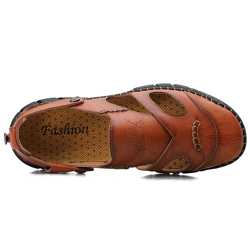 VRYHEID Summer New Genuine Leather Men Sandals Handmade Breathable Casual Flats Shoes Slip On Walking Big Size 38-50 | Обувь