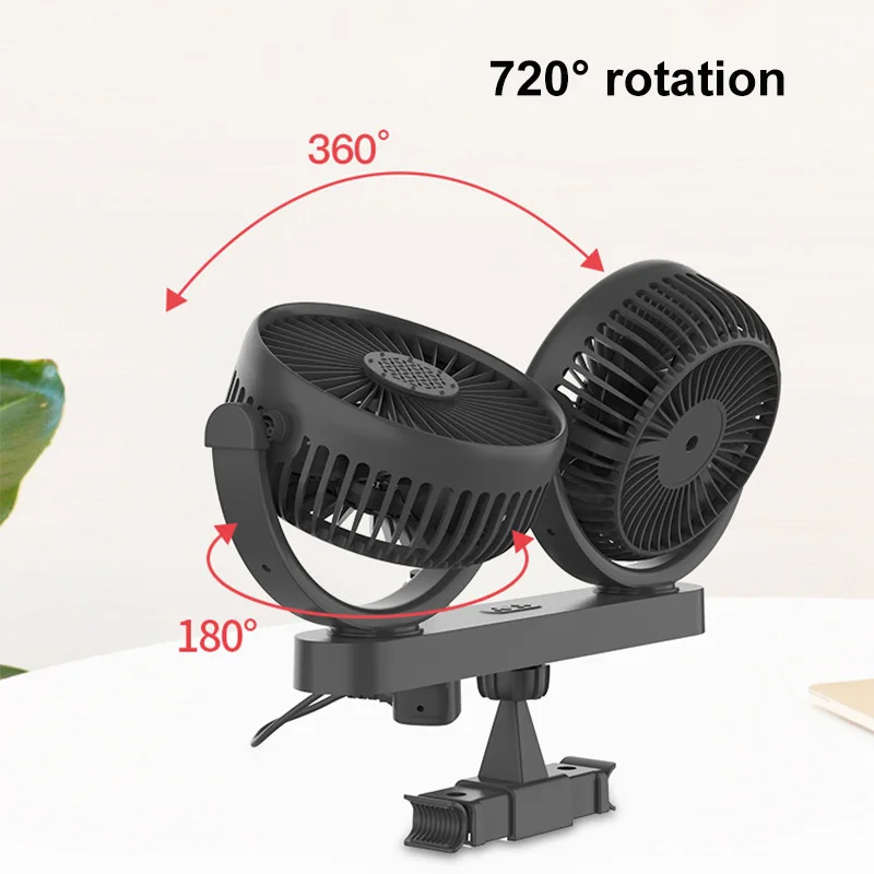 

USB Mini Car Double Head Fan 12V 24V Seat Back Bracket Air Conditioner Fan 720 Degree Rotation Car Rear Seat Silent Cooling Fan