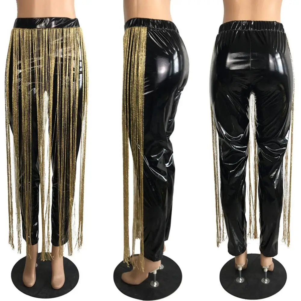 2019 модные кожаные брюки с кисточками женские обтягивающие карандаш высокой