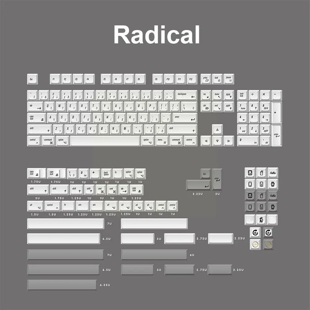 

166 Keys/set XDA Profile Key Caps White Retro Apple Style PBT Dye Subbed Keycaps For MX Switch Mechanical Keyboard F7X4