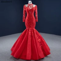 dd jyoy red mermaid evening dress long sleeve high neck lace formal women evening gown ball mermaid dress lace up back new