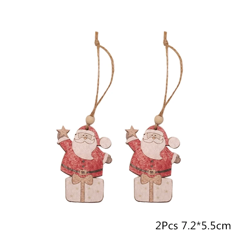 2pcs santa claus Деревянная Рождественская елка, украшения, деревянная подвеска, автомобиль/Лось/звезда, поделки своими руками, Noel, рождественские украшения для дома, рождественский подарок для детей - Цвет: 2pcs santa claus