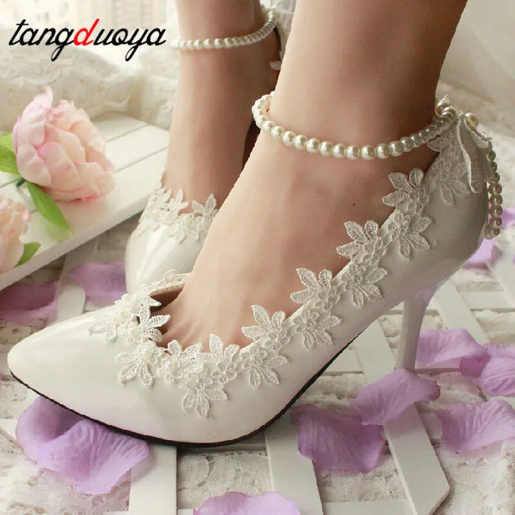 Туфли лодочки женские свадебные на высоком каблуке пикантные туфли с кружевом