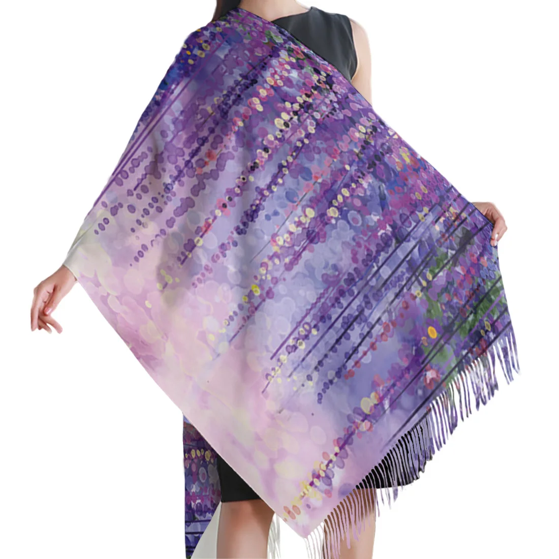 Женский зимний шарф с рисунком маслом фиолетовый художественный мужской