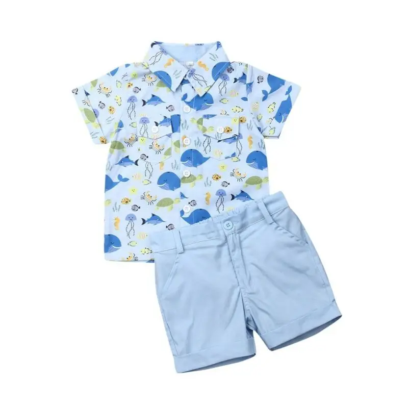 Комплект одежды для маленьких мальчиков, футболка с принтом Кита Топ, шорты, комплект одежды из 2 предметов, одежда для маленьких мальчиков Детский костюм