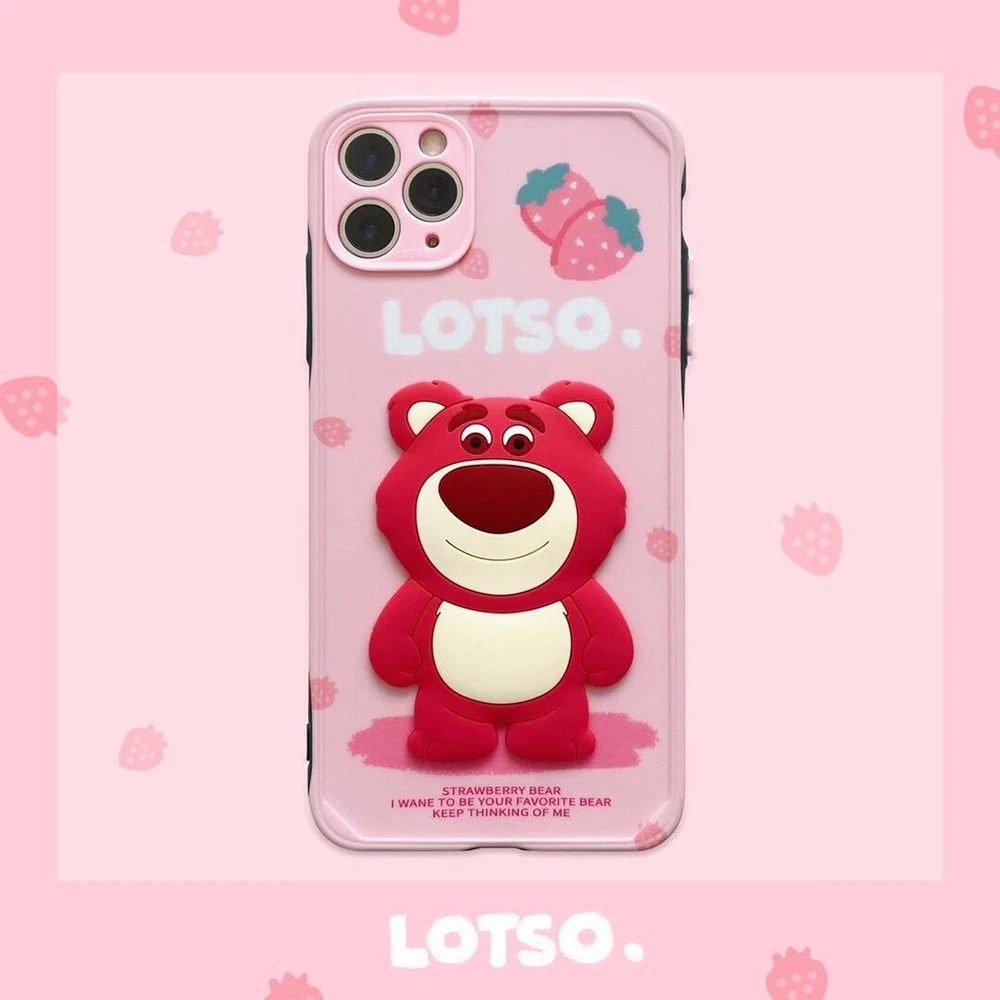 cute lotso iphone 12 pro max case 3d silicone kawaii disney cartoon pink bear iphone 11 pro max cases for women free global shipping