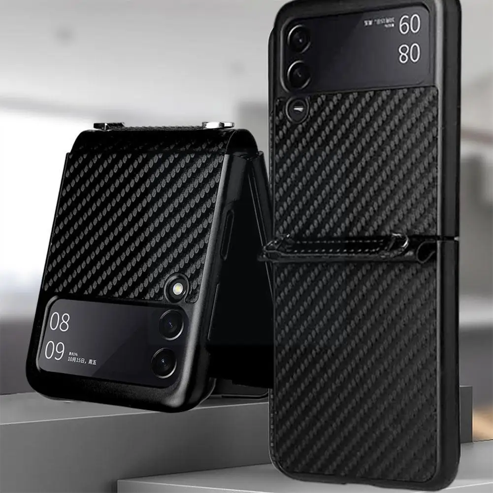 

Z Flip 3 Carbon Fiber Pattern Cover For Z Flip 3 5g 2021 6.67'' Slim Pu Leather Shockproof Fundas D1u4