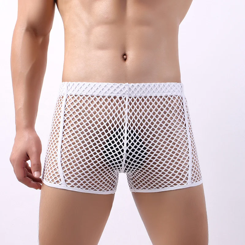 

2021 Sexy Mesh Men's Panties Hollow G-String Boxers See Through Sexy Underwear Temptation Low-Waist Underpants Erotic Lingerie