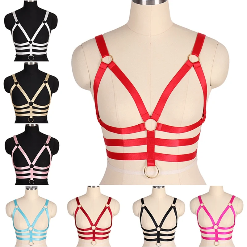 

Women Punk Gothic O-ring White Body Harness Belt Adjustable Strappy Tops Cage Bra Sexy Lingerie Bondage Harness Body Cage