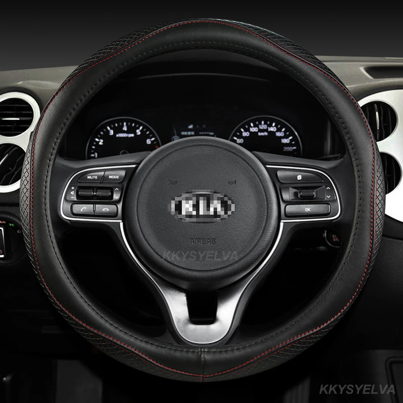 

Genuine Leather Car Steering Wheel Cover For Kia Rio 2 3 4 X Line Kombi Sedan K5 K2 K3 K4 KX3 KX5 Auto Accessories Interior