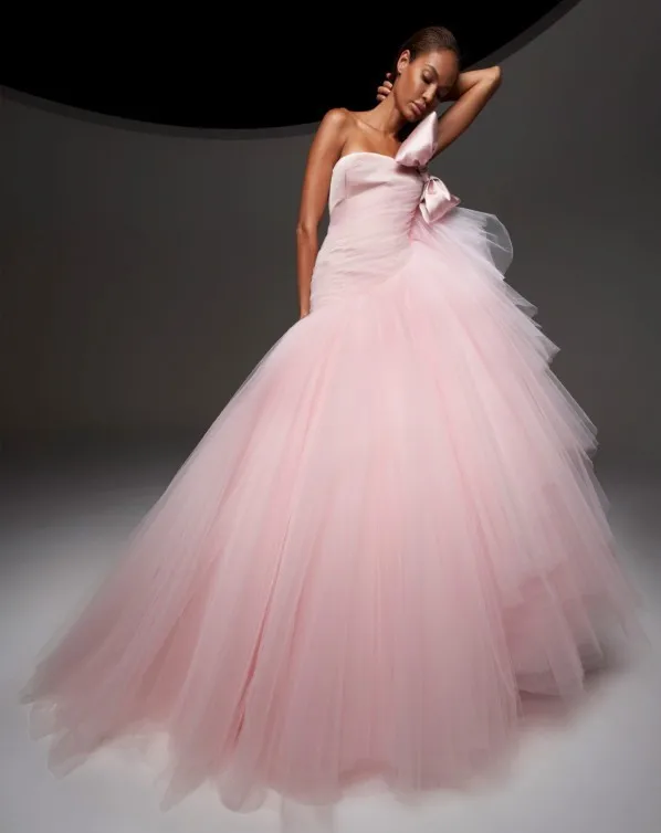 

Красивое Розовое Тюлевое платье А-силуэта, пышные платья для выпускного вечера, мягкое Тюлевое платье с бантом