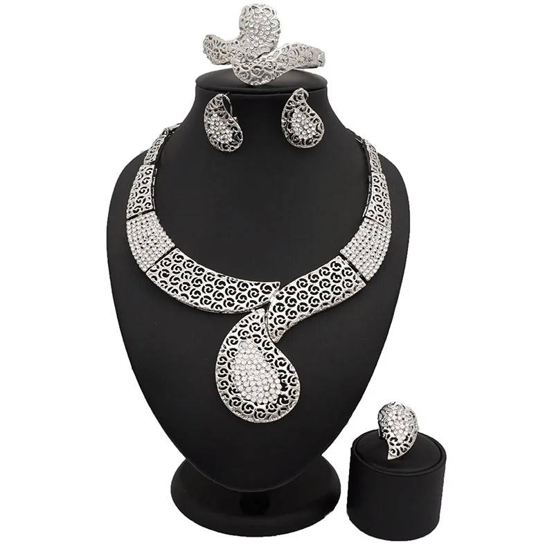 Набор серебряных свадебных украшений вечерние ювелирные изделия в африканском