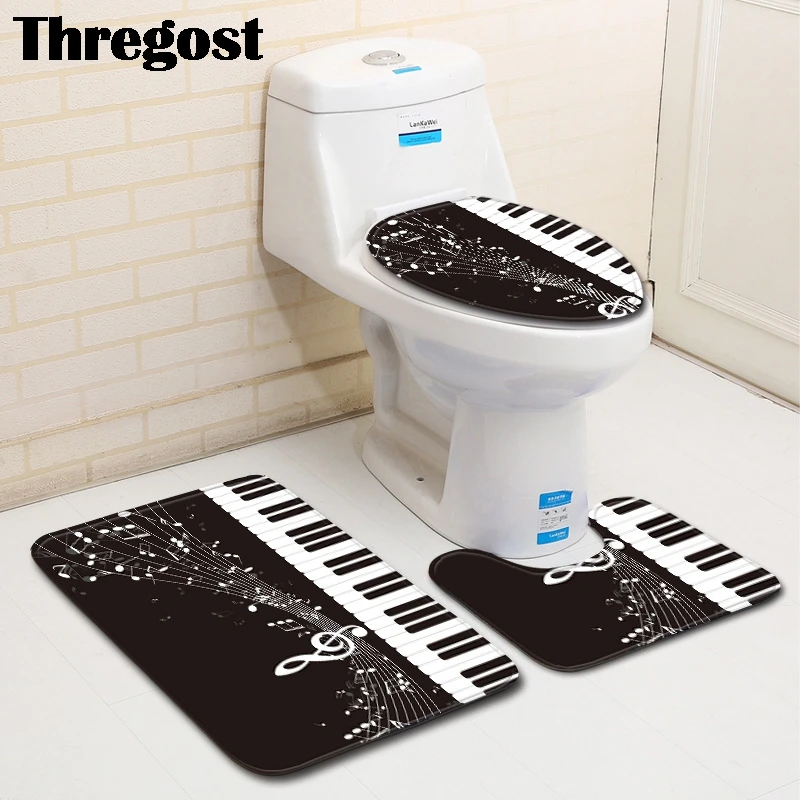 

Creative Modern 3D Piano Printed Toilet Bath Mat Carpet Rug Sets Bathroom Shower Room Carpets Flannel Anti Slip 3 Pieces