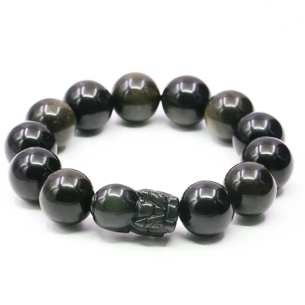 Браслет с натуральным круглым золотым песком обсидианом ювелирное украшение
