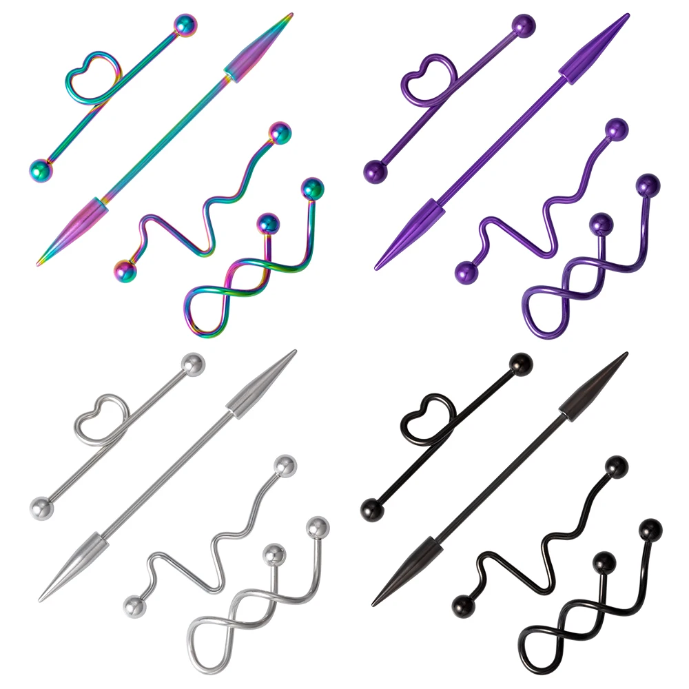 

1pc Twist Ear Industrial Piercing Barbells Stainless Steel Spiral Belly Button Ring Navel Piercing Earring Ear Piercing 14G