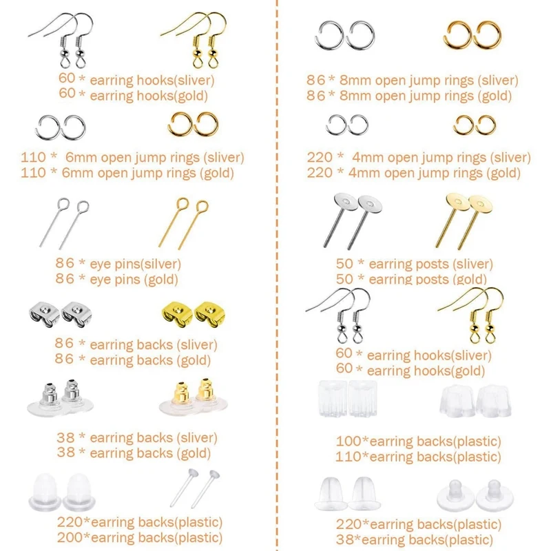

2480Pcs Earring Making Kit with Earring Hooks Findings, Earring Backs Posts, Jump Rings for Jewelry Making Supplies