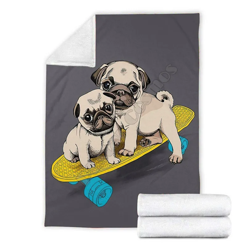 

Premium Pug Skateboard Blanket 3D printed Wearable Blanket Adults/kids Fleece Blanket Sherpa Blanket Drop Shipping 05
