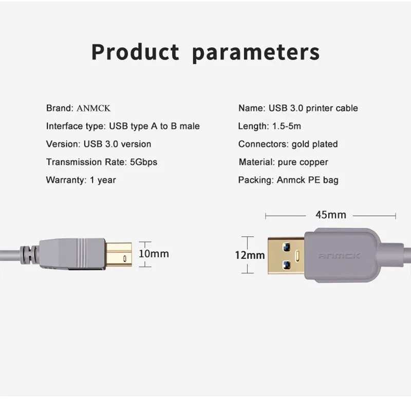 Anmck USB кабель для принтера Тип B Мужской к мужскому 3 0 2 Canon Epson HP ZJiang принтер