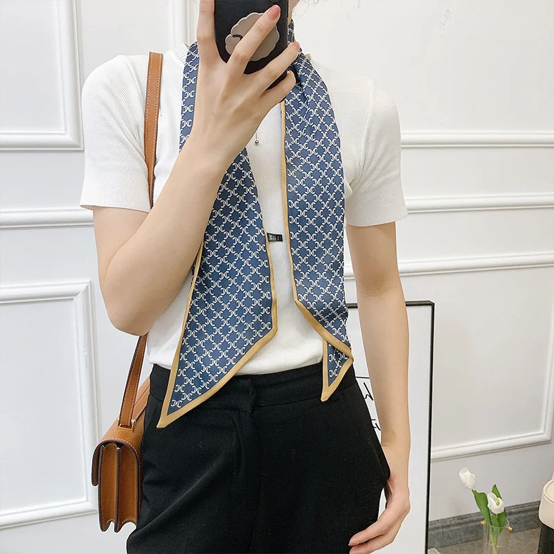 Длинный маленький женский шелковый шарф из саржевой ткани в южнокорейском стиле