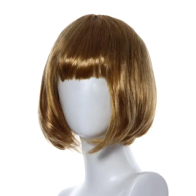 

Short Straight Blonde Women Straight Highlighted Bob With Bangs Synthetic Wig Brown Women's Wigs Short Straight Hair Wig#y30